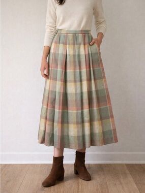 Vintage Pendleton Plaid Wool Midi Skirt Petite 12 Made USA A-Line Pleated